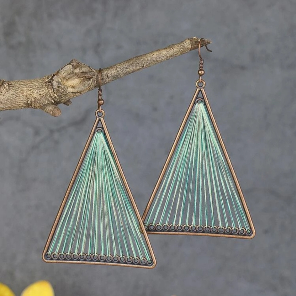Triangle Threaded Earrings - Picture 3 of 3